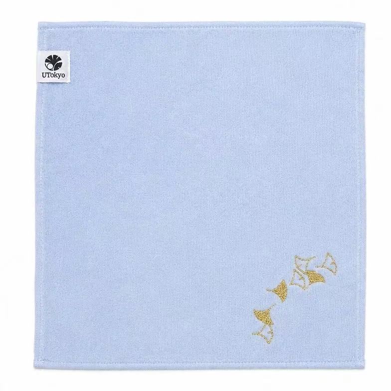 銀杏刺繍タオルハンカチ　淡青