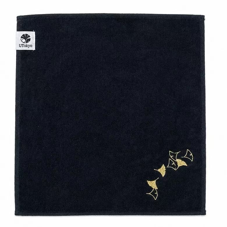 銀杏刺繍タオルハンカチ　黒