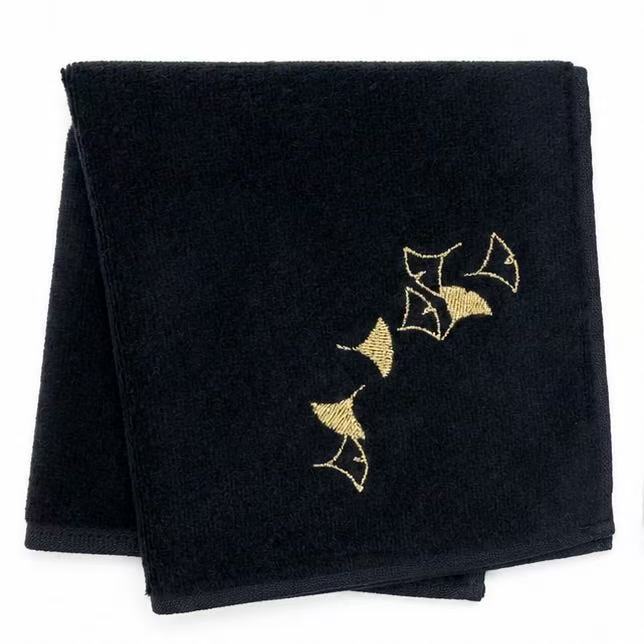 銀杏刺繍タオルハンカチ　黒